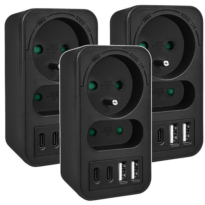 Presa di corrente Maclean x2 + 4xUSB, splitter con 2 prese, 2xUSB A, 2xUSB C PD 20W, 1x16A + 1x6A, MCE249 F/B, 3 pezzi