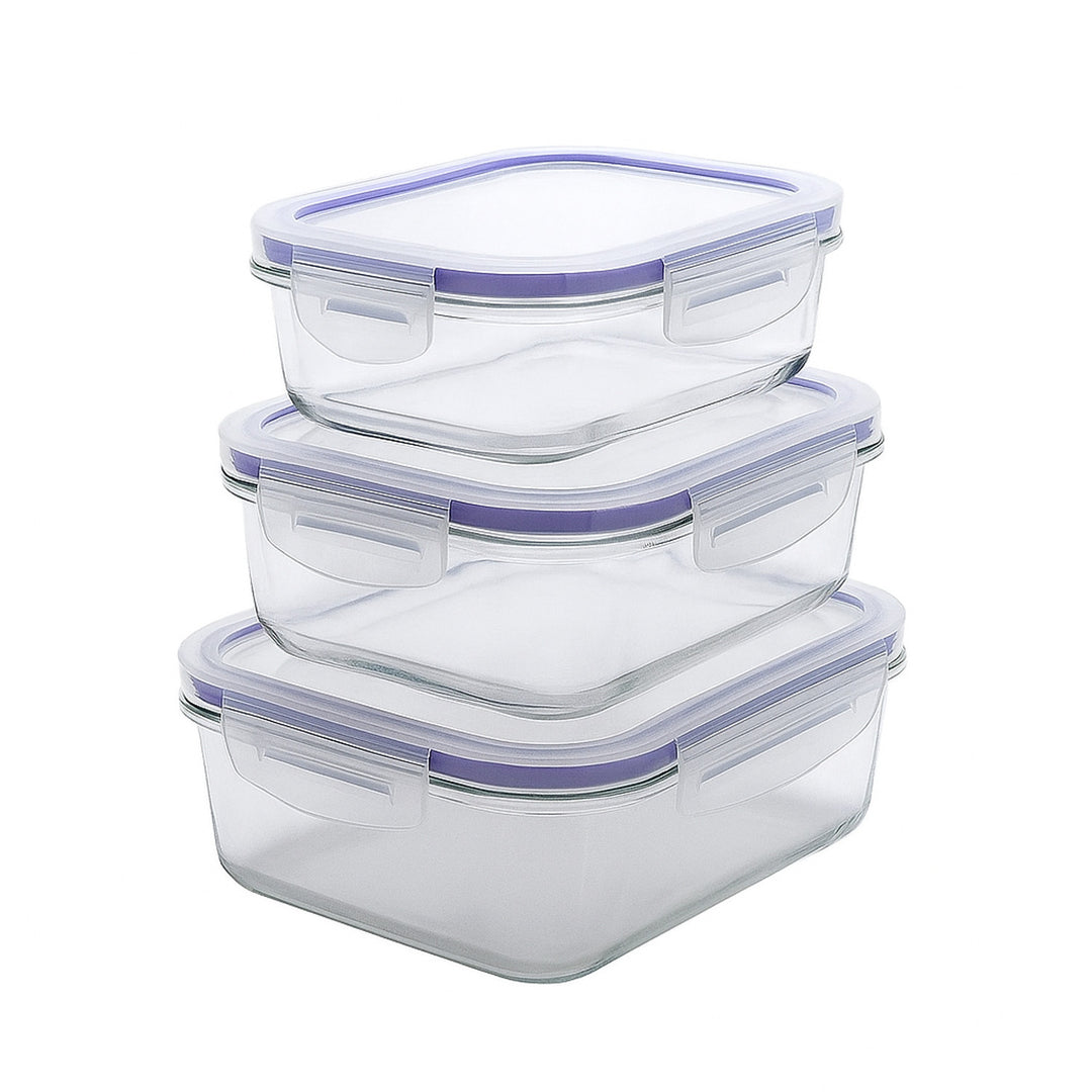 Set di 3 contenitori per alimenti Practic, capacità 0,6, 1 e 2 l, coperchi con clip