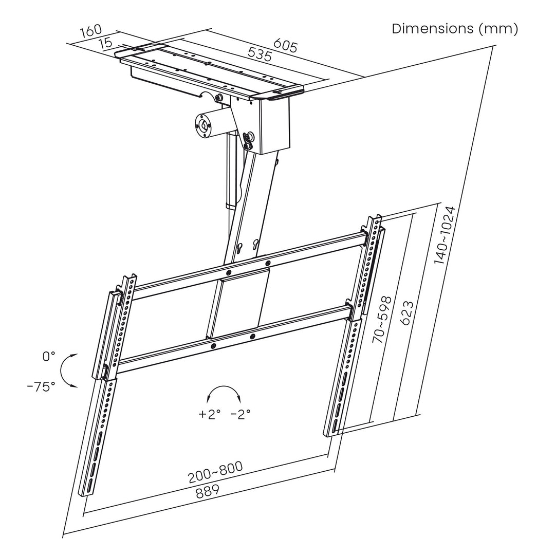 Supporto elettrico per TV Maclean, a soffitto, compatibile con Tuya, VESA max. 800x400, per TV da 43 a 86", max. 55 kg, MC-176 T