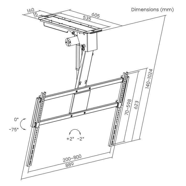 Supporto elettrico per TV Maclean, a soffitto, compatibile con Tuya, VESA max. 800x400, per TV da 43 a 86", max. 55 kg, MC-176 T