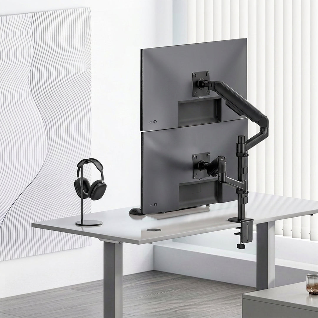 Supporto / gancio per 2 monitor Ergo Office, molla a gas, 17"-32", 1-10 kg, nero opaco, ER-692 B