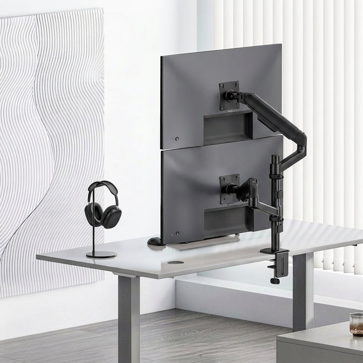 Supporto / gancio per 2 monitor Ergo Office, molla a gas, 17"-32", 1-10 kg, nero opaco, ER-692 B