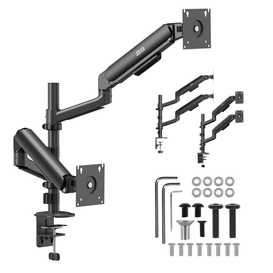 Supporto / gancio per 2 monitor Ergo Office, molla a gas, 17"-32", 1-10 kg, nero opaco, ER-692 B