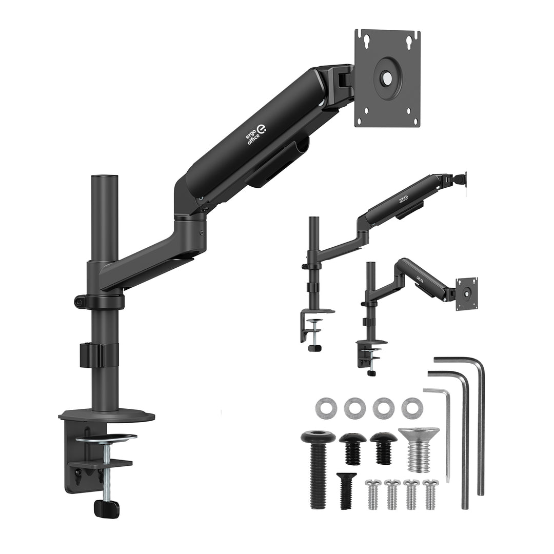 Supporto / gancio per monitor Ergo Office, molla a gas, 17"-32", 1-10 kg, nero opaco, VESA max. 100x100, ER-691 B