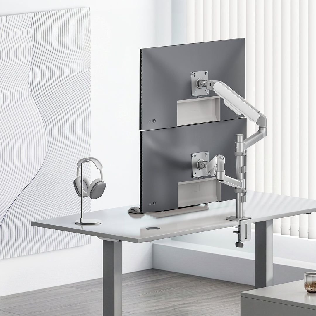 Supporto / gancio per 2 monitor Ergo Office, molla a gas, 17"-32", 1-10 kg, bianco opaco, ER-692 W