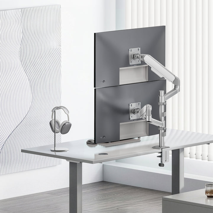 Supporto / gancio per 2 monitor Ergo Office, molla a gas, 17"-32", 1-10 kg, bianco opaco, ER-692 W