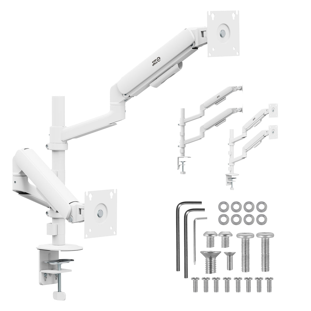 Supporto / gancio per 2 monitor Ergo Office, molla a gas, 17"-32", 1-10 kg, bianco opaco, ER-692 W