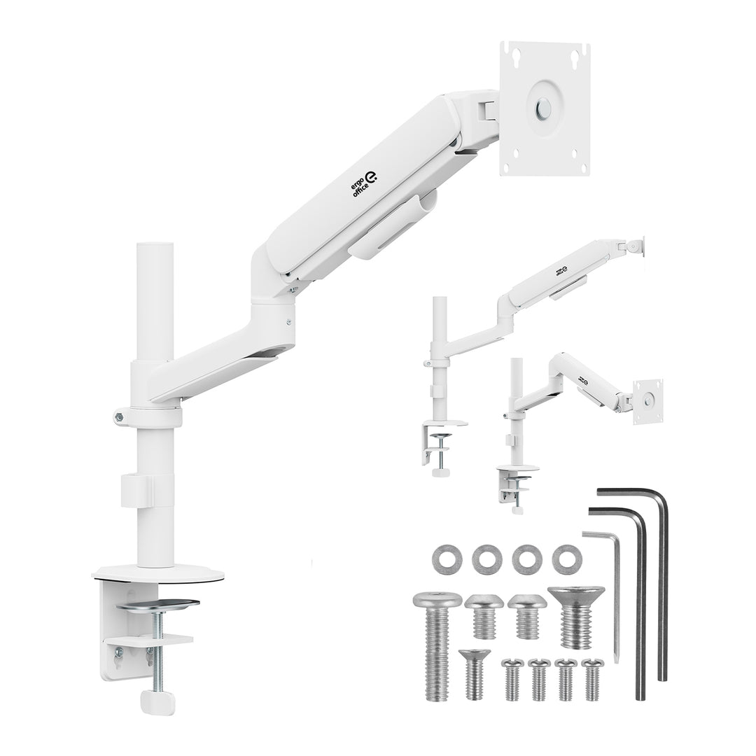 Supporto / gancio per monitor Ergo Office, molla a gas, 17"-32", 1-10 kg, bianco opaco, VESA max. 100x100, ER-691 W