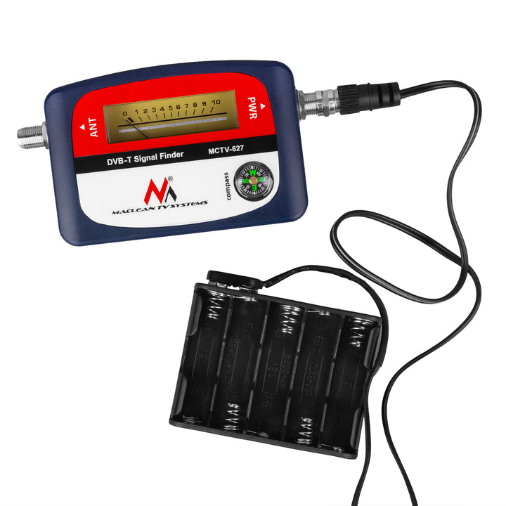 Misuratore TV DVB-T Maclean, custodia, cavo 25 cm F-F, MCTV-627 + 10x batterie AA Varta Industrial