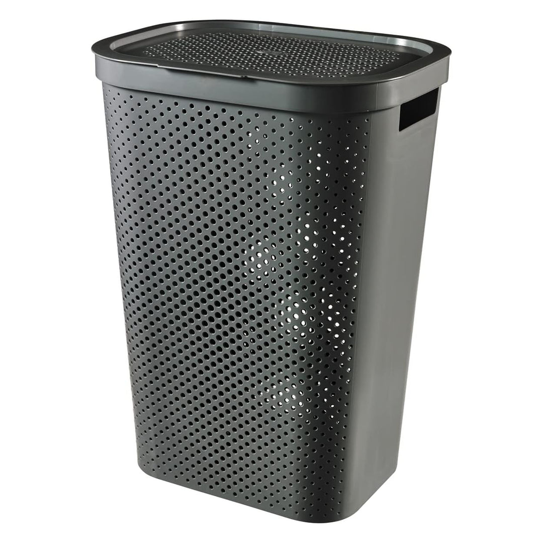 Curver Infinity Cesto per biancheria riciclata, Capacità 40L, Grigio scuro, 100% riciclato, 245675 + Curver Infinity Cesto per biancheria riciclata 60L