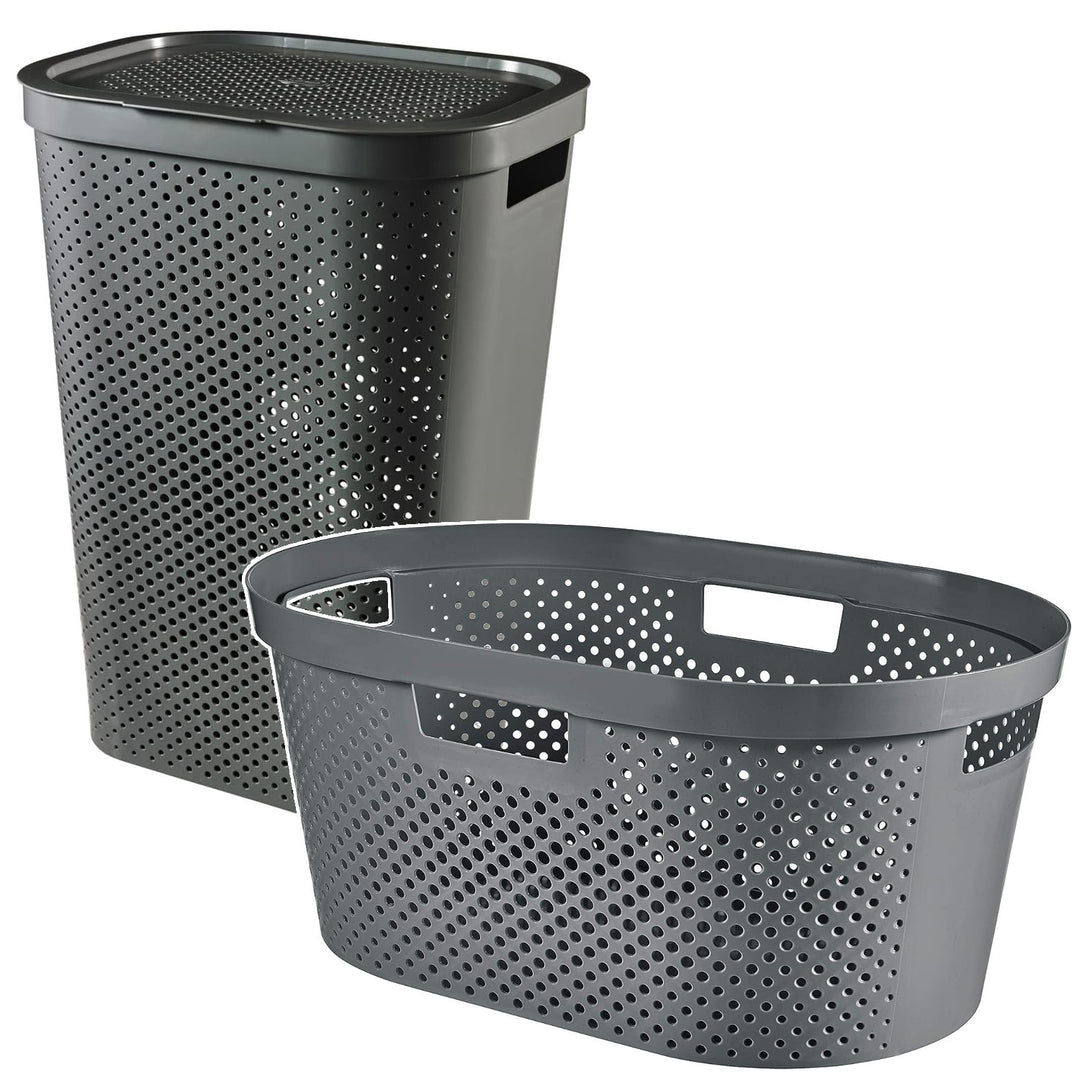 Curver Infinity Cesto per biancheria riciclata, Capacità 40L, Grigio scuro, 100% riciclato, 245675 + Curver Infinity Cesto per biancheria riciclata 60L