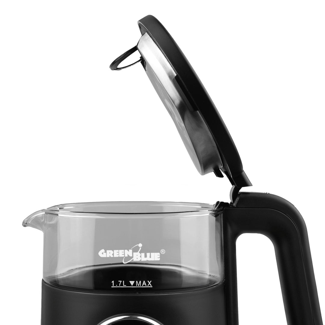 Bollitore elettrico senza filo GreenBlue, capacità 1,7 l, serbatoio in vetro, display di facile lettura, selezione della temperatura, 2200 W, GB670 B