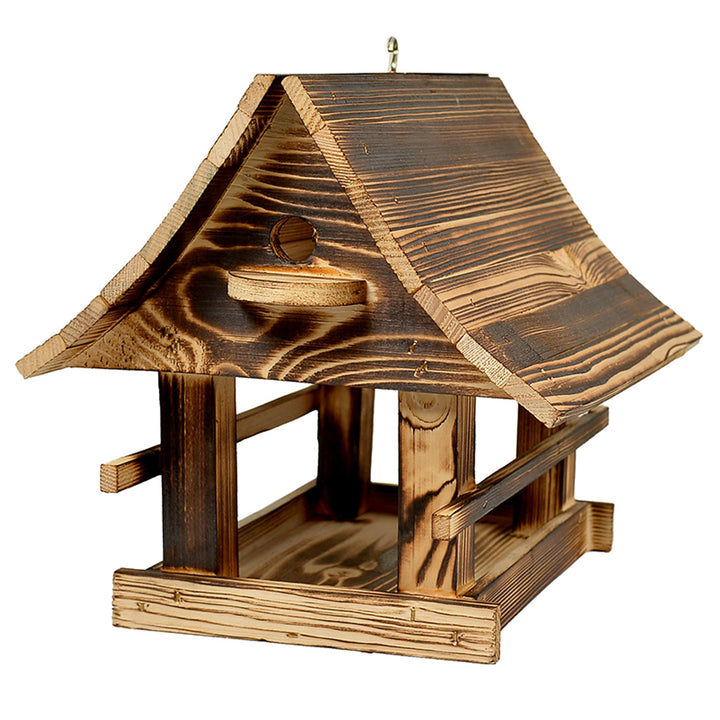 Mangiatoia per uccelli Woodok, in legno, cotta, gancio per appendere + semi per uccelli 1kg