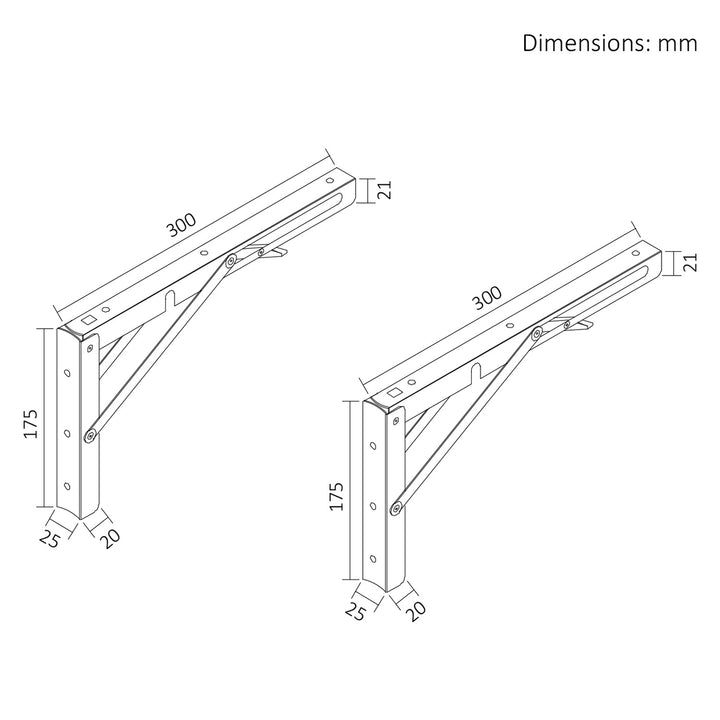 Supporto pieghevole per mensola a muro Maclean, min. 250 mm, max. 500 mm, max. 50 kg, 2 pezzi, MC-194