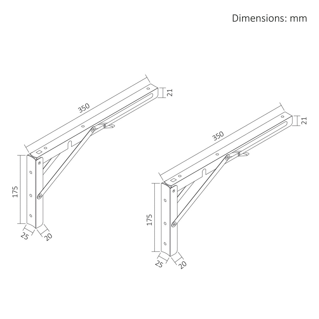 Supporto pieghevole per mensola a muro Maclean, min. 300 mm, max. 600 mm, max. 50 kg, 2 pezzi, MC-195