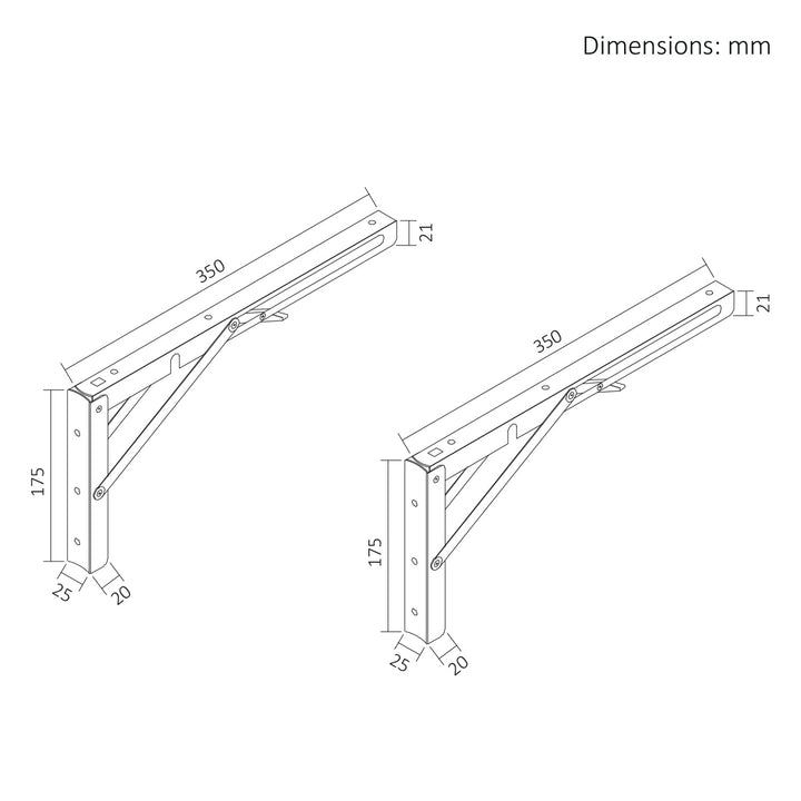 Supporto pieghevole per mensola a muro Maclean, min. 300 mm, max. 600 mm, max. 50 kg, 2 pezzi, MC-195