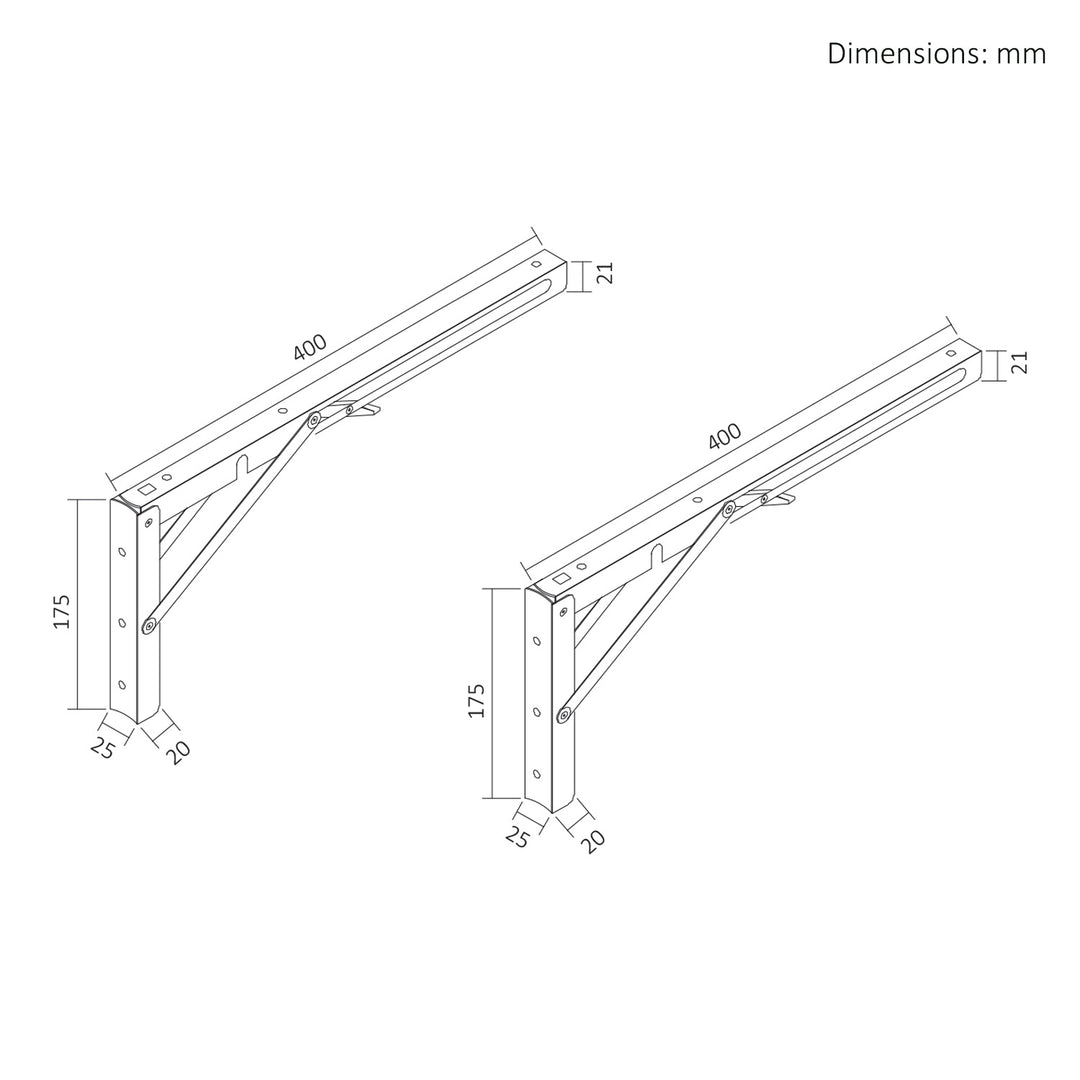 Supporto pieghevole per mensola a muro Maclean, min. 350 mm, max. 700 mm, max. 50 kg, 2 pezzi, MC-196