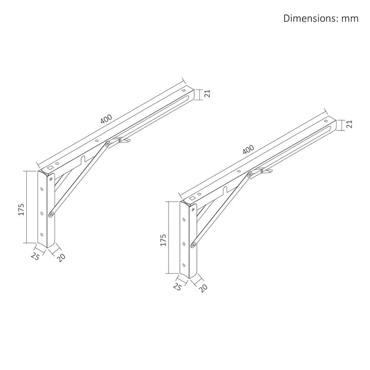 Supporto pieghevole per mensola a muro Maclean, min. 350 mm, max. 700 mm, max. 50 kg, 2 pezzi, MC-196