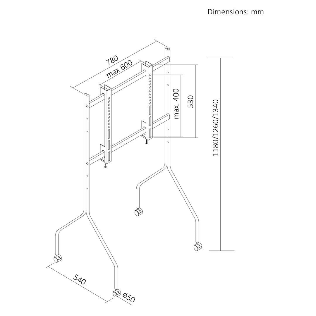 Supporto / carrello per TV Maclean, su ruote, 37-80", carico massimo 50 kg, VESA massimo 600x400, nero, MC-180 B