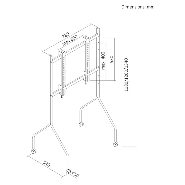 Supporto / carrello per TV Maclean, su ruote, 37-80", carico massimo 50 kg, VESA massimo 600x400, nero, MC-180 B