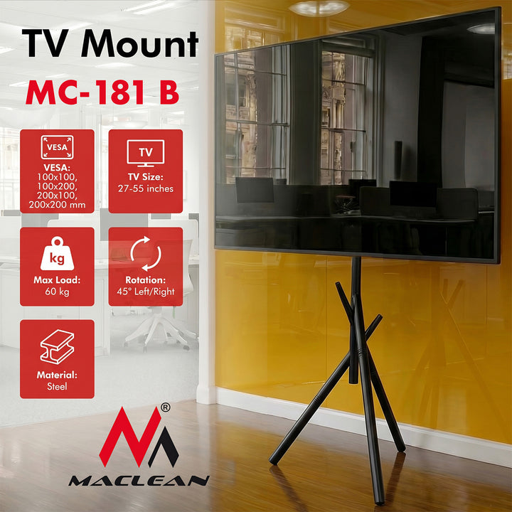 Supporto da pavimento per TV Maclean, 27-55", VESA max. 200x200, max. 60 kg, MC-181 B