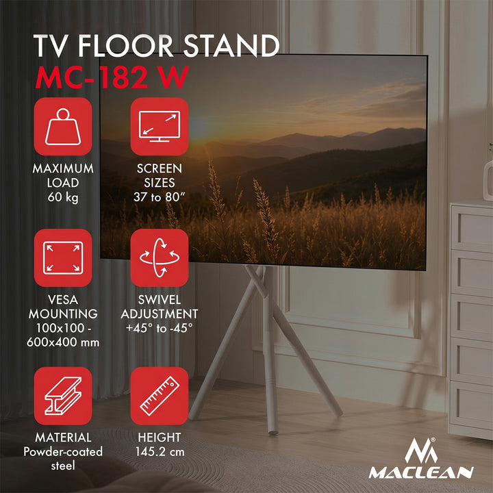 Supporto da pavimento per TV Maclean, 37-80", VESA max. 600x400, max. 60 kg, MC-182 W