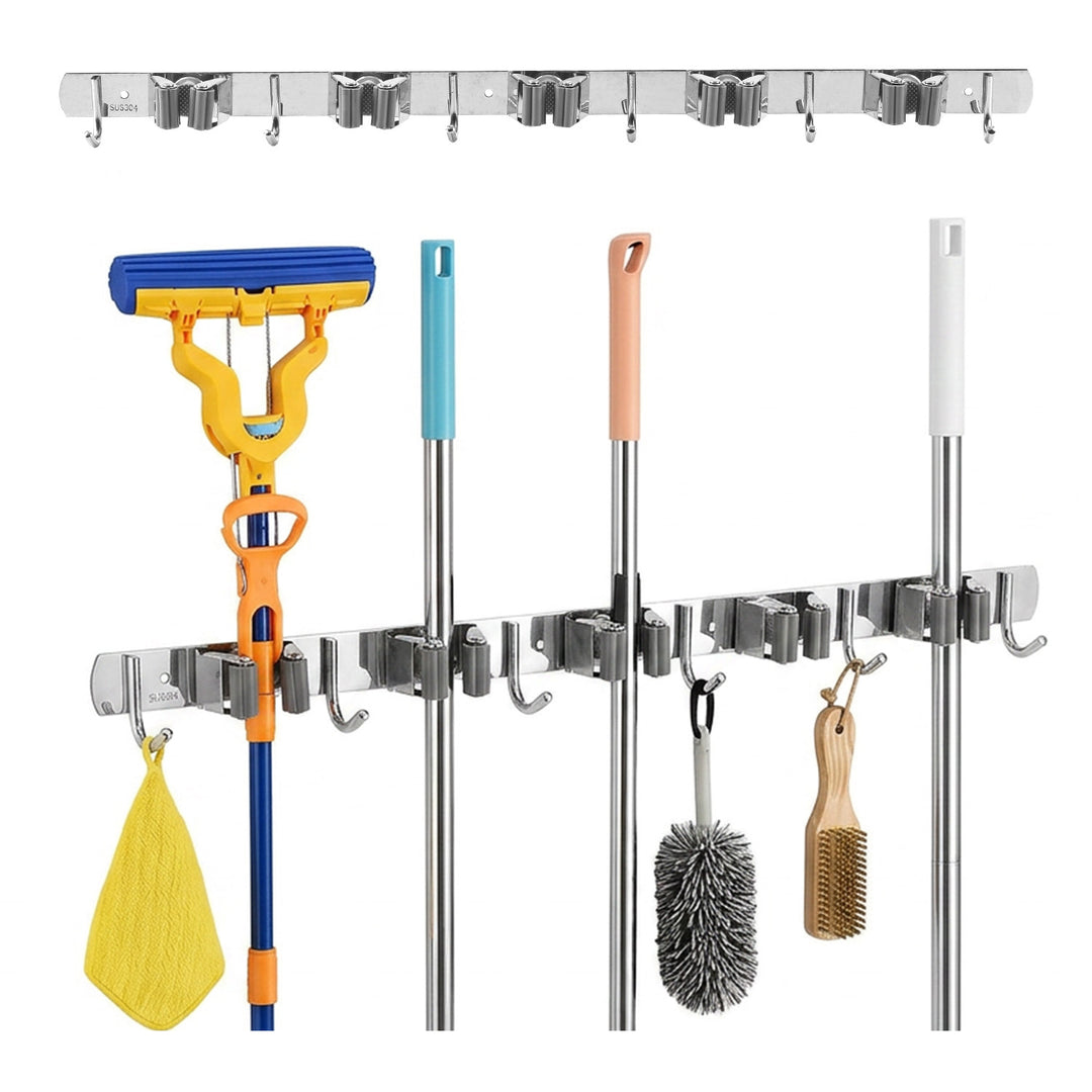 Organizer da parete per attrezzi da giardino e mop Maclean, in acciaio, con ganci, carico massimo 20 kg, larghezza 60 cm, MC-185