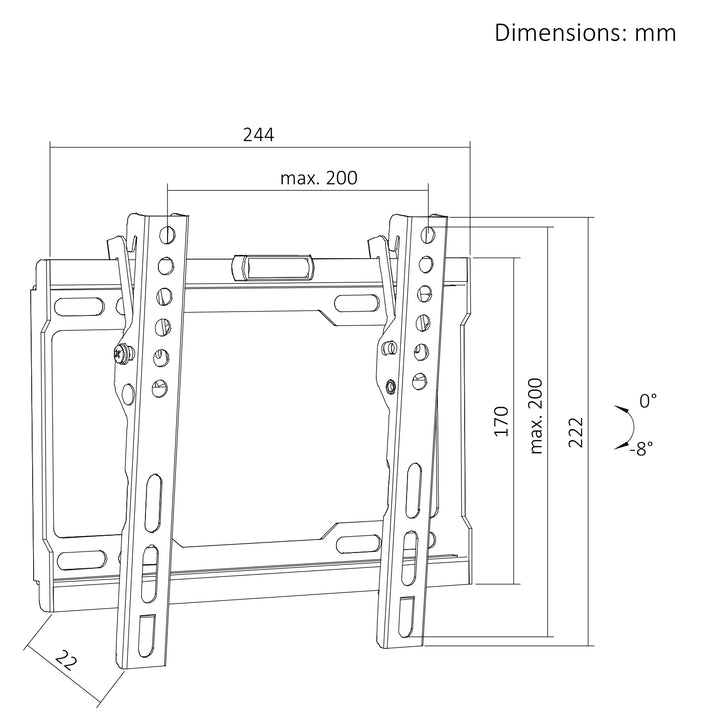 Supporto / gancio per TV Maclean, VESA max 200x200, 13-43", fino a 45 kg, nero, regolazione dell'inclinazione 0°~-8°, MC-186