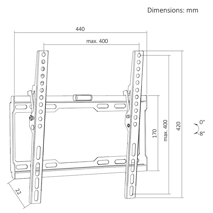 Supporto / gancio per TV Maclean, VESA max 400x400, 32-75", fino a 45 kg, nero, regolazione dell'inclinazione 0°~-8°, MC-187