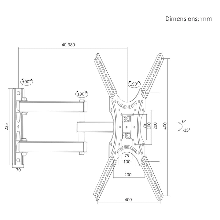 Supporto / gancio per TV Maclean, VESA max 400x400, 32-55", fino a 25 kg, nero, regolazione dell'inclinazione 0°~-15° e rotazione +90°~-90°, MC-190
