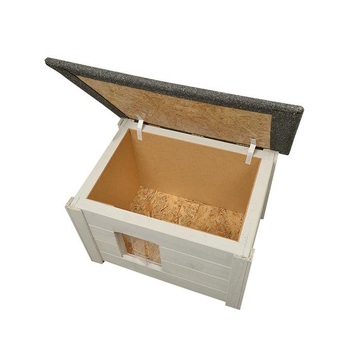 Cuccia per cani e gatti Woodok, isolata, in legno di abete rosso, grigio chiaro + lettiera