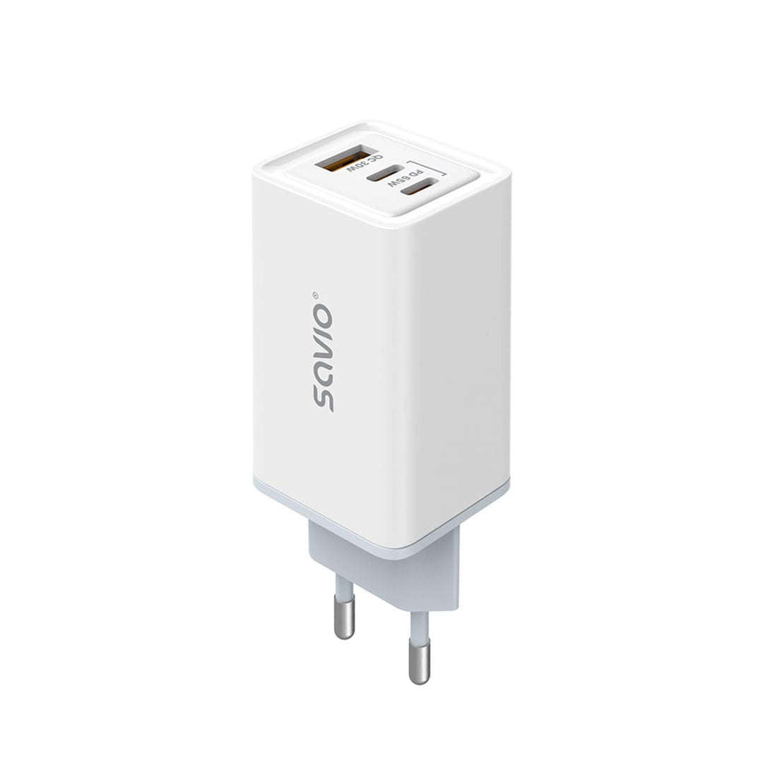 Caricabatterie da rete Savio, 1x USB-A, 2x USB-C, GaN, 65W, bianco, SAVLA-07