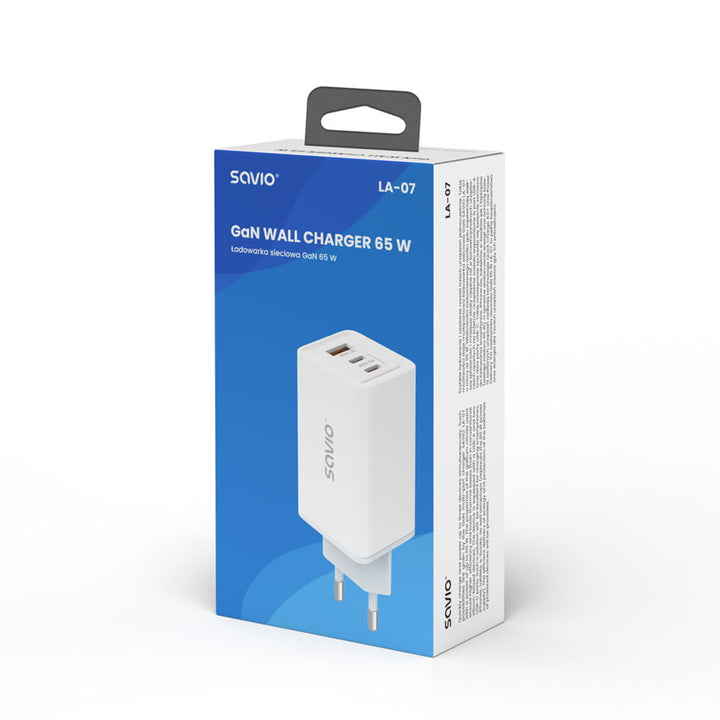 Caricabatterie da rete Savio, 1x USB-A, 2x USB-C, GaN, 65W, bianco, SAVLA-07