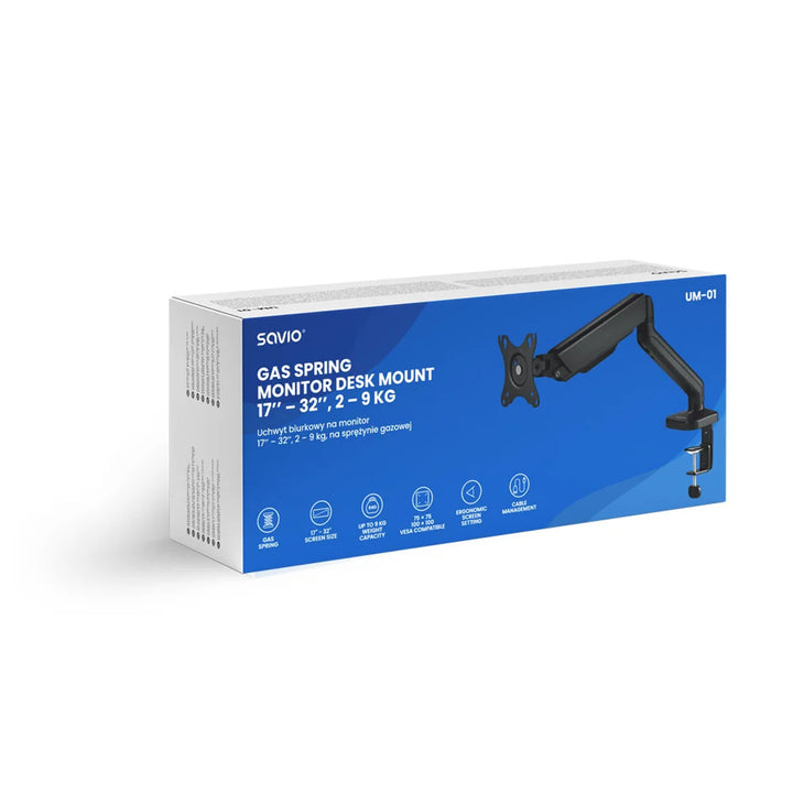 Supporto da tavolo per monitor 17-32'' SAVIO, 2-9 kg, su molla a gas, UM-01