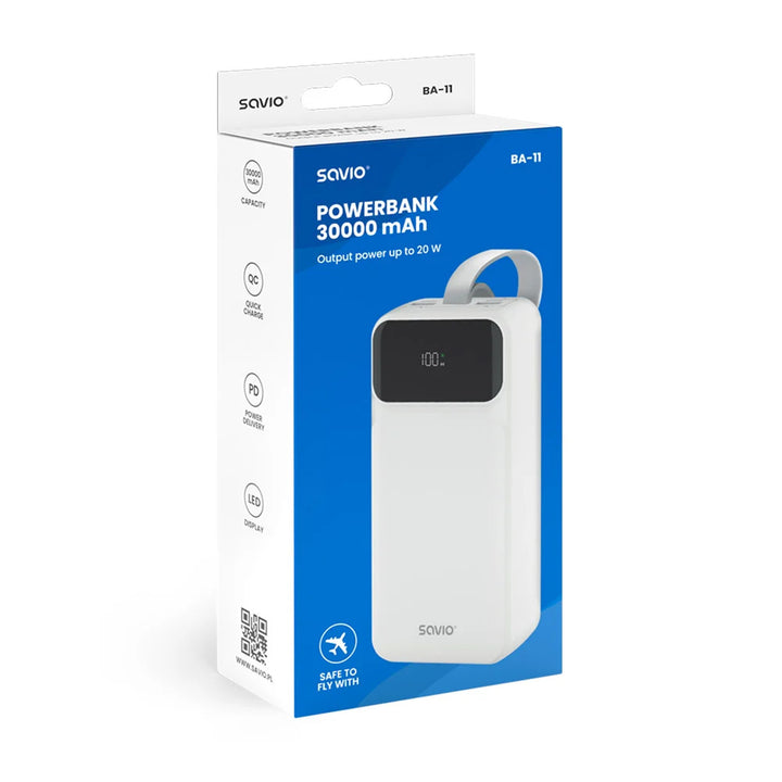 Powerbank SAVIO, 2 porte USB, 1 porta USB-C, ricarica rapida, consegna di energia, SAVBA-11