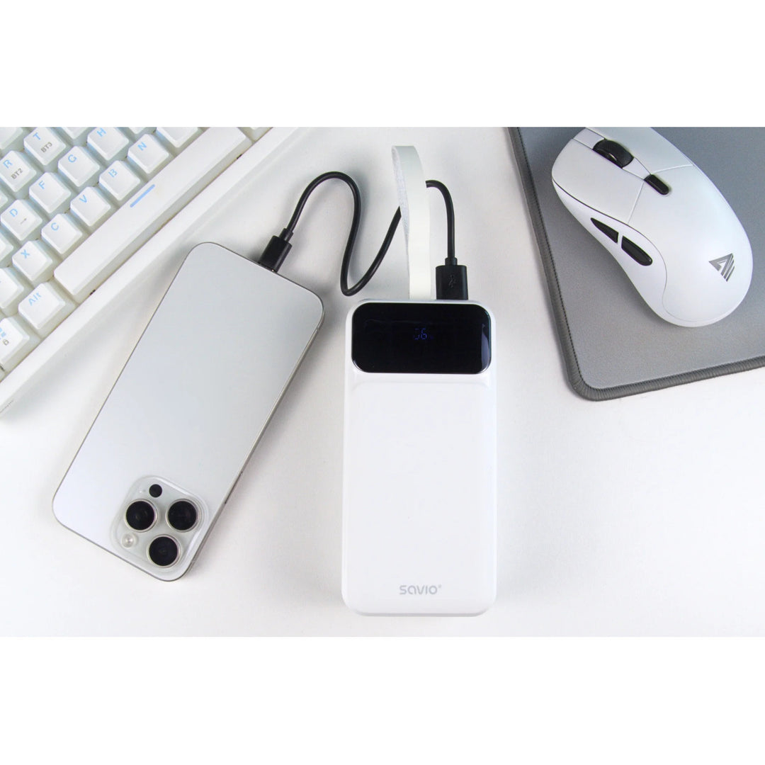 Powerbank SAVIO, 2 porte USB, 1 porta USB-C, ricarica rapida, consegna di energia, SAVBA-11