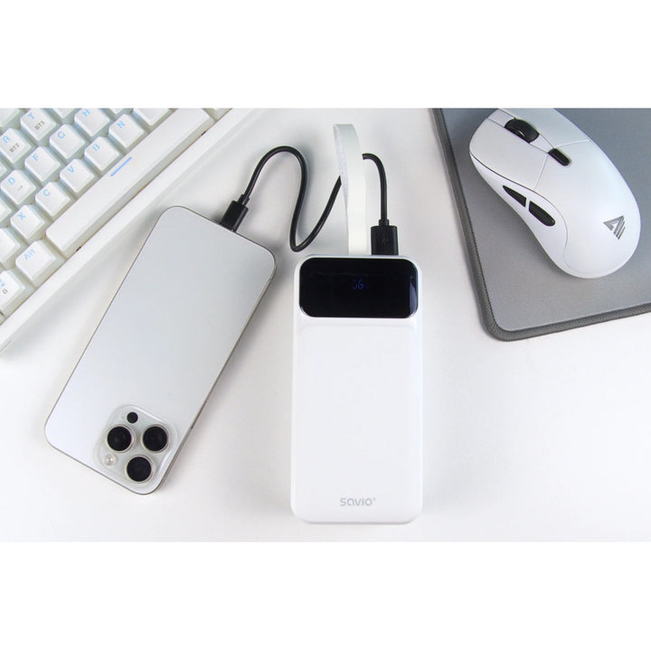 Powerbank SAVIO, 2 porte USB, 1 porta USB-C, ricarica rapida, consegna di energia, SAVBA-11