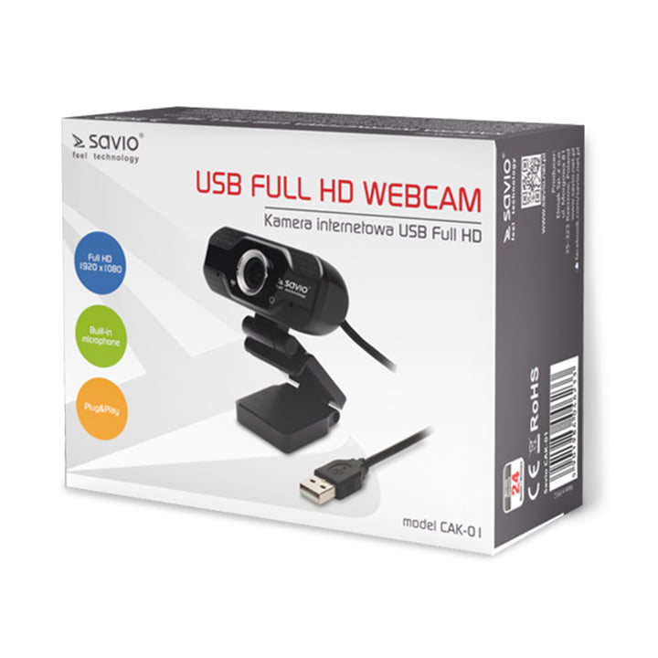 Webcam Savio, risoluzione Full HD 1920x1080, microfono, USB, SAVCAK-01
