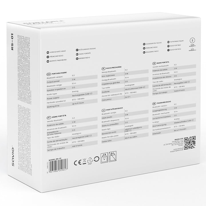 Radio FM portatile Savio, a batteria, Bluetooth, AUX, SAVRS-01
