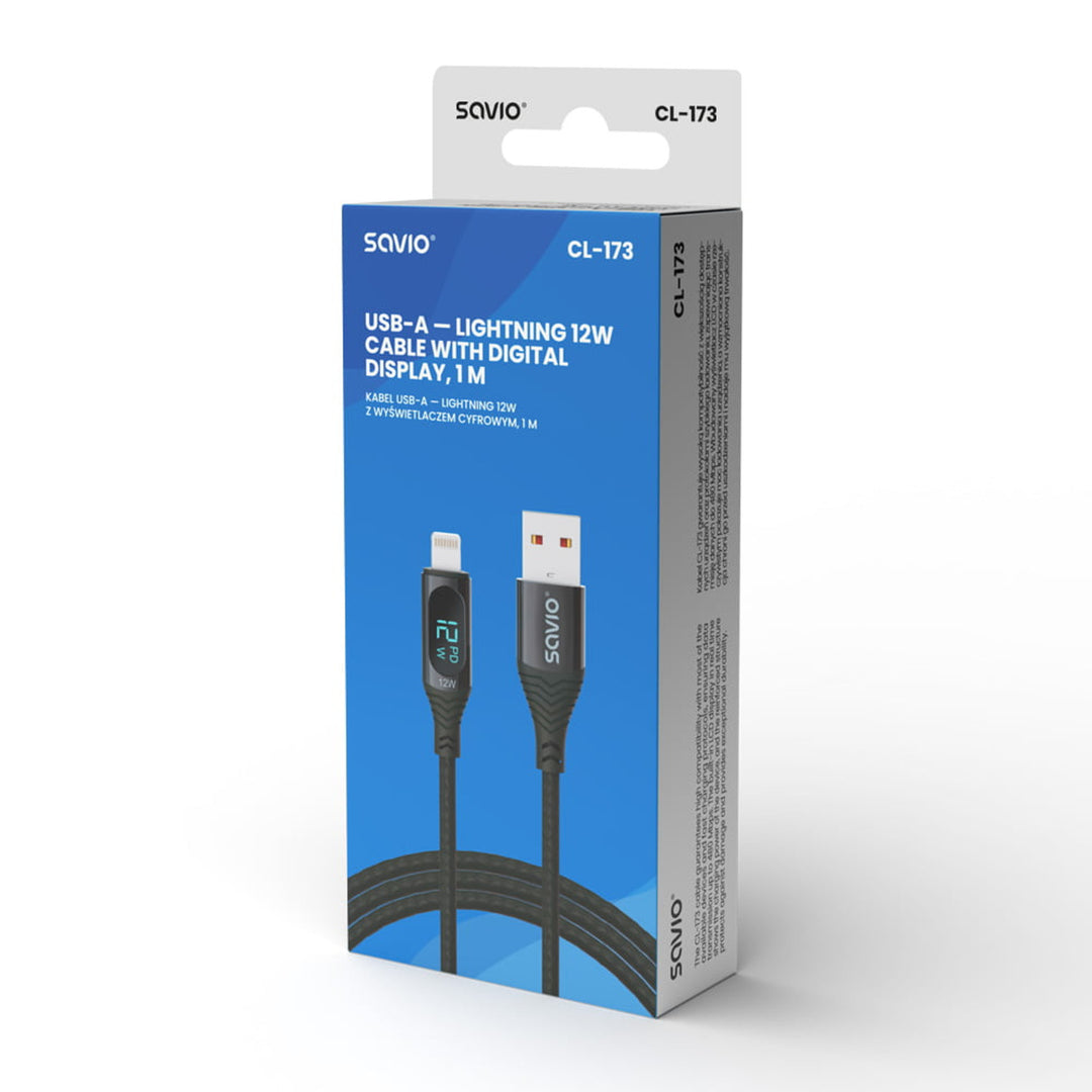 Cavo da USB a Lightning Savio, display digitale, lunghezza 1m, SAVKABELCL-173