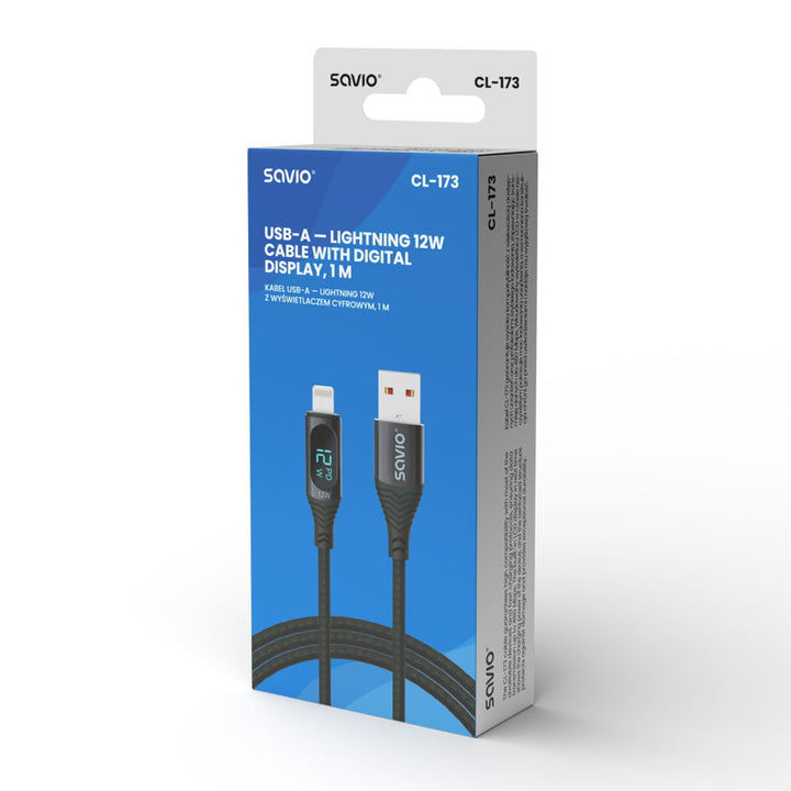 Cavo da USB a Lightning Savio, display digitale, lunghezza 1m, SAVKABELCL-173