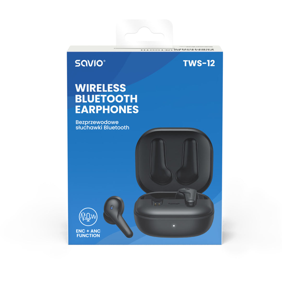 Cuffie senza fili Savio, Bluetooth 5.3, ANC, USB-C, nero