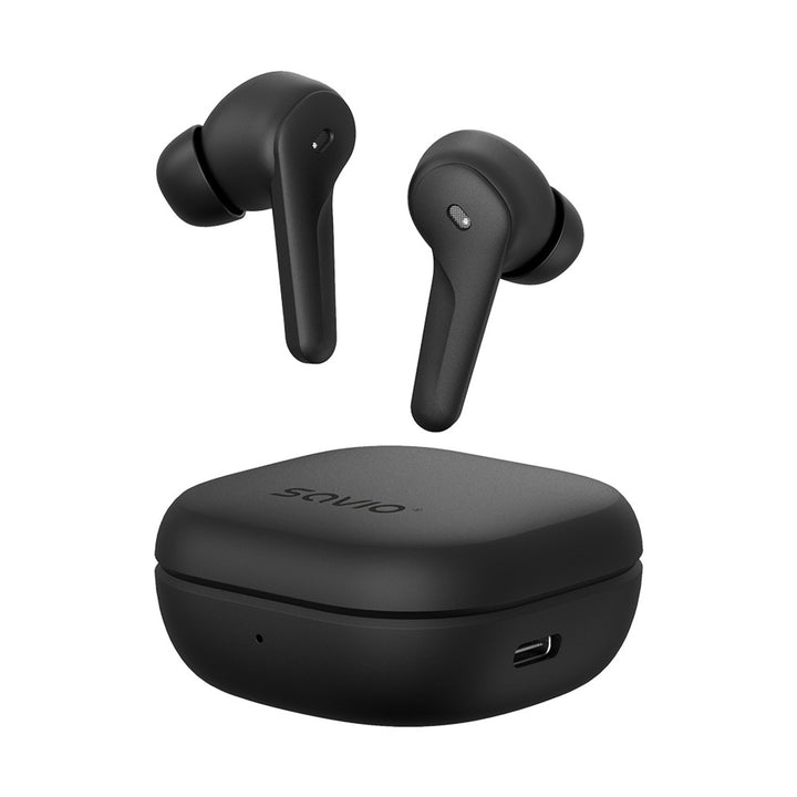 Cuffie senza fili Savio, Bluetooth 5.3, ANC, USB-C, nero