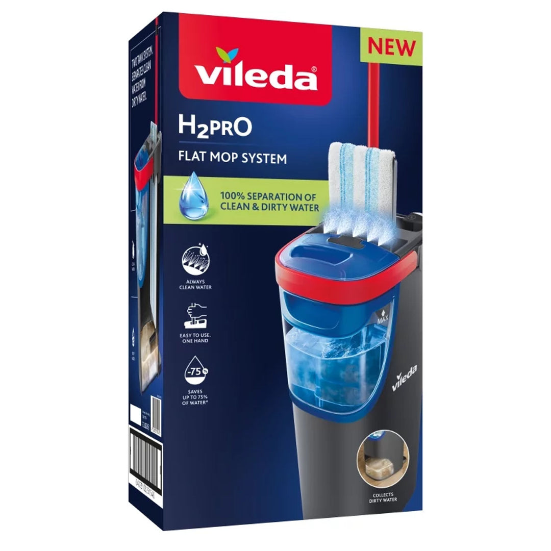 Vileda H2prO mop piatto, 100% separazione acqua pulita/sporco, due serbatoi, pad in microfibra, punta a 360°, 175774