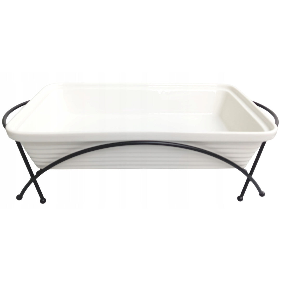 Scaldavivande Maestro in ceramica, rettangolare, bianco, capacità 1,7L, utilizzabile in forno, cestello e coperchio con maniglia inclusi, MR-11362-73