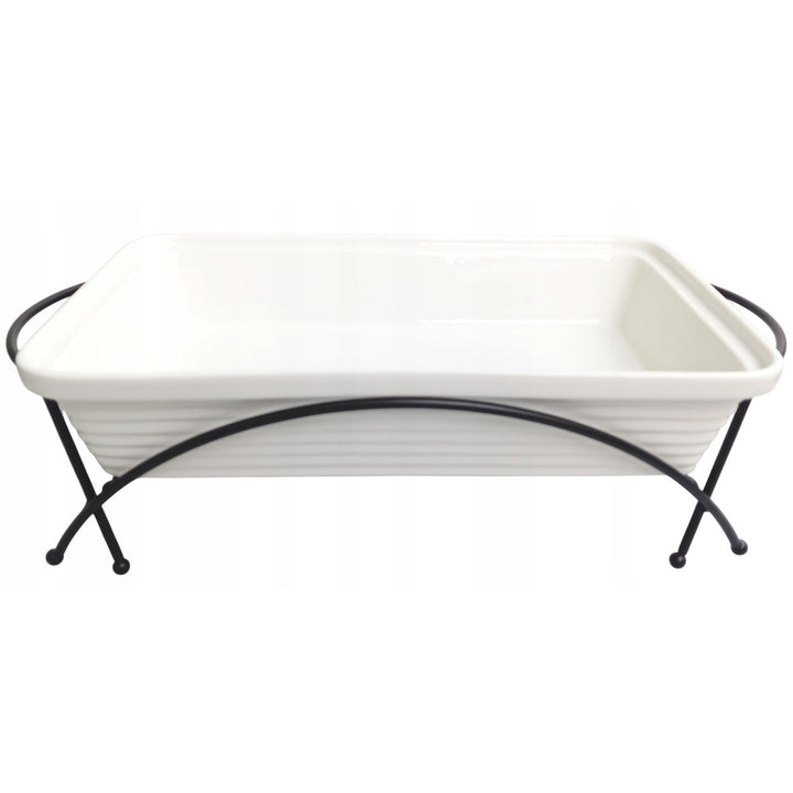 Scaldavivande Maestro in ceramica, rettangolare, bianco, capacità 2,4L, utilizzabile in forno, cestello e coperchio con manico inclusi, MR-11562-73