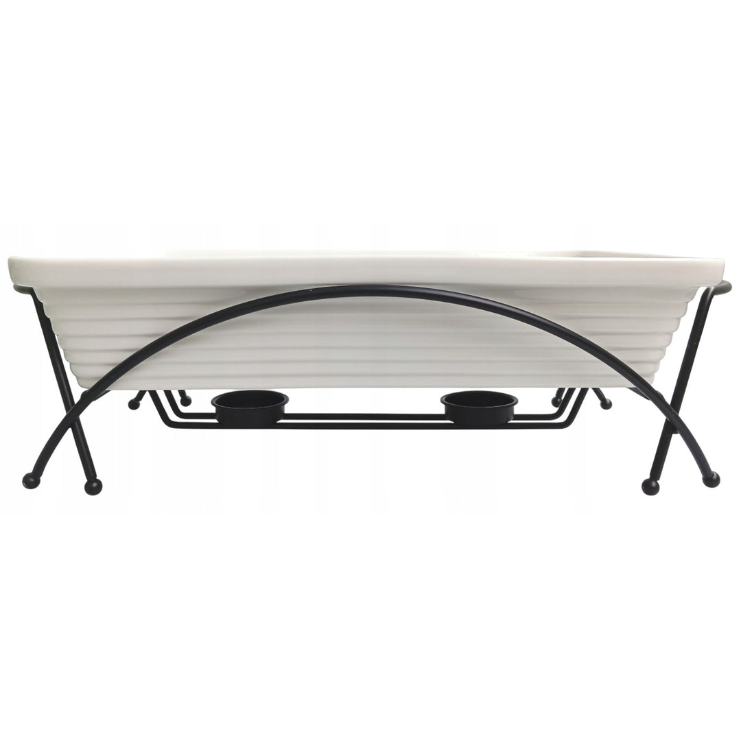 Scaldavivande Maestro in ceramica, rettangolare, bianco, capacità 2,4L, utilizzabile in forno, cestello e coperchio con manico inclusi, MR-11562-73