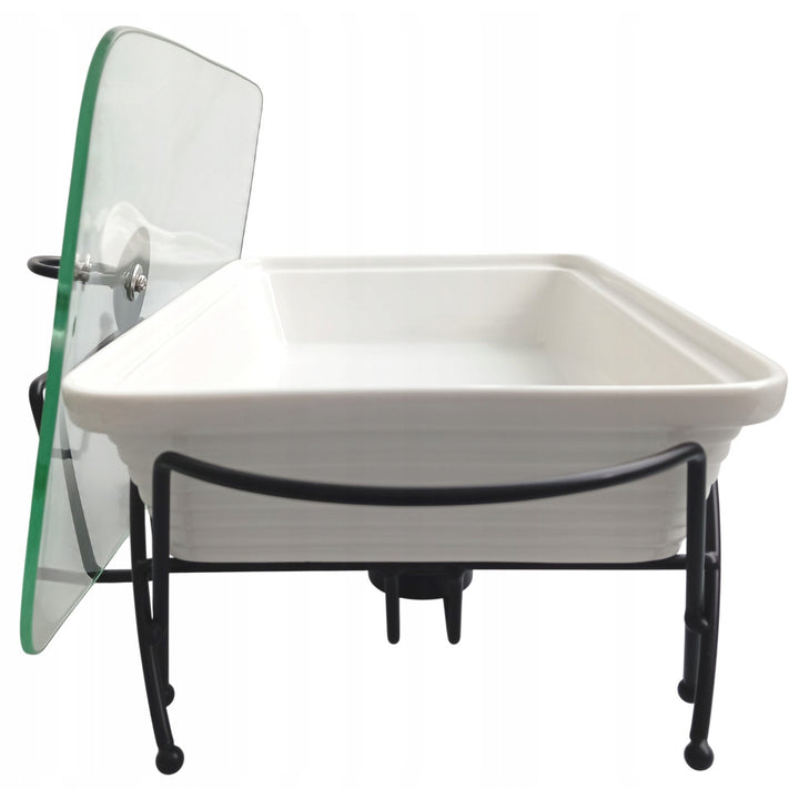 Scaldavivande Maestro in ceramica, rettangolare, bianco, capacità 2,4L, utilizzabile in forno, cestello e coperchio con manico inclusi, MR-11562-73