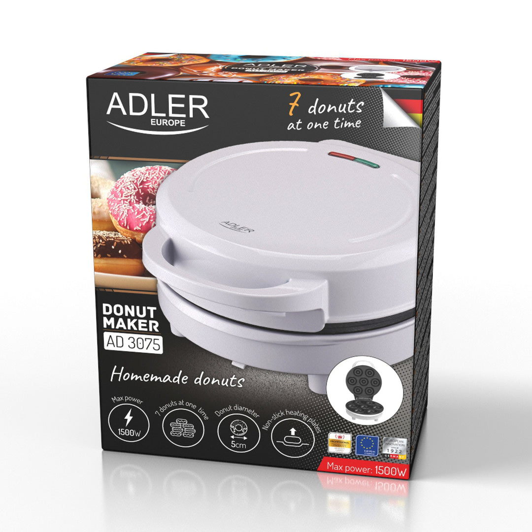 Macchina per ciambelle Adler, per 7 ciambelle, rivestimento antiaderente, bianco, 1500W, AD 3075