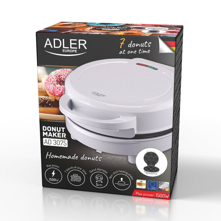 Macchina per ciambelle Adler, per 7 ciambelle, rivestimento antiaderente, bianco, 1500W, AD 3075